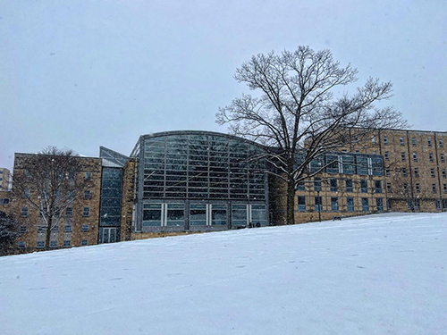 Law building exterior in snow